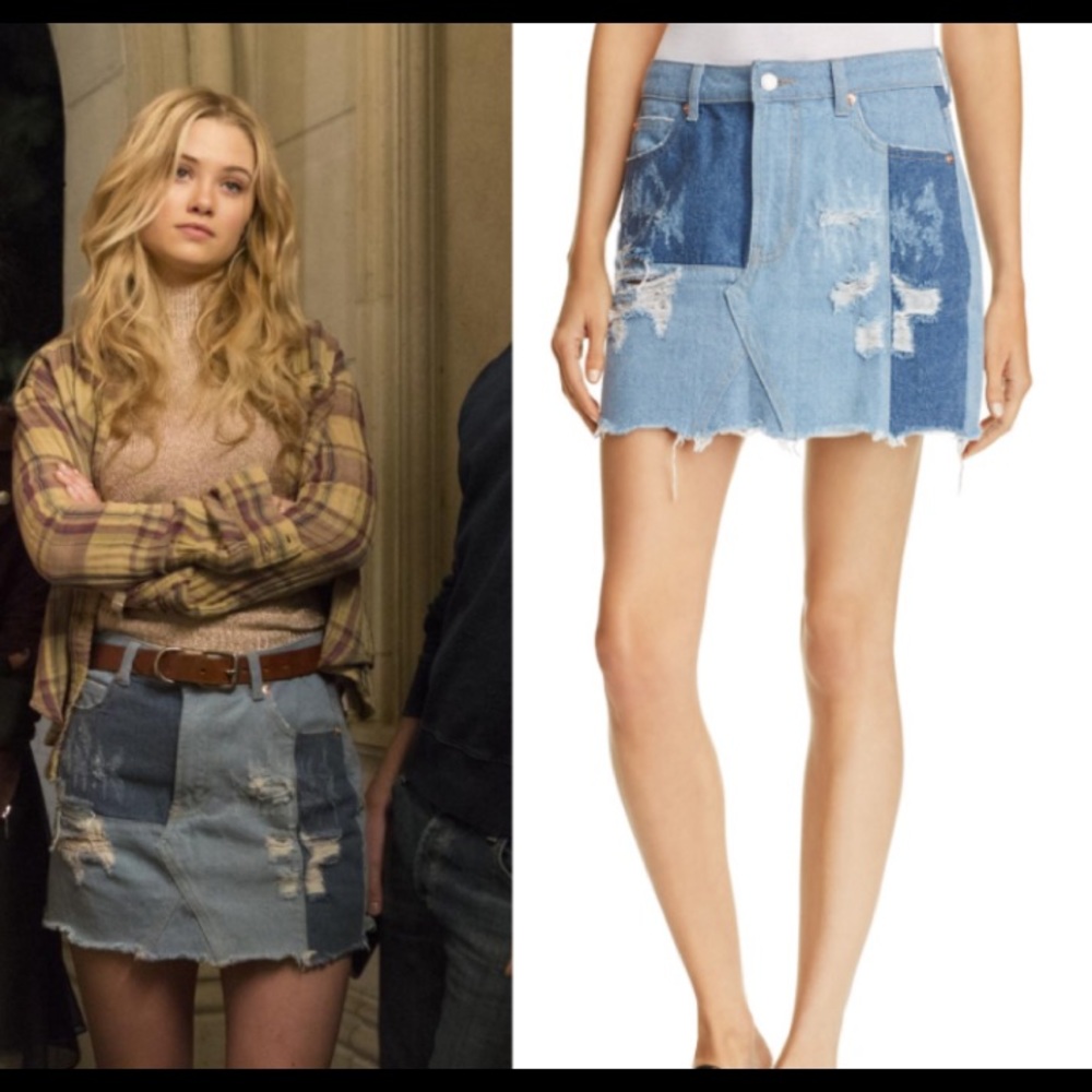 Sunset and Spring patch distressed denim skirt XS